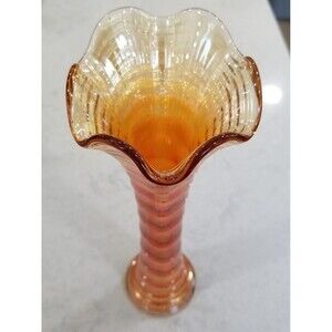 Vintage Imperial Swung Ripple Iridescent Marigold Carnival Glass Vase
